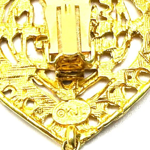 Vintage Kenneth Jay Lane Ornate Gold Clip-on Earrings — KJL Couture Collection - Picture 4 of 9